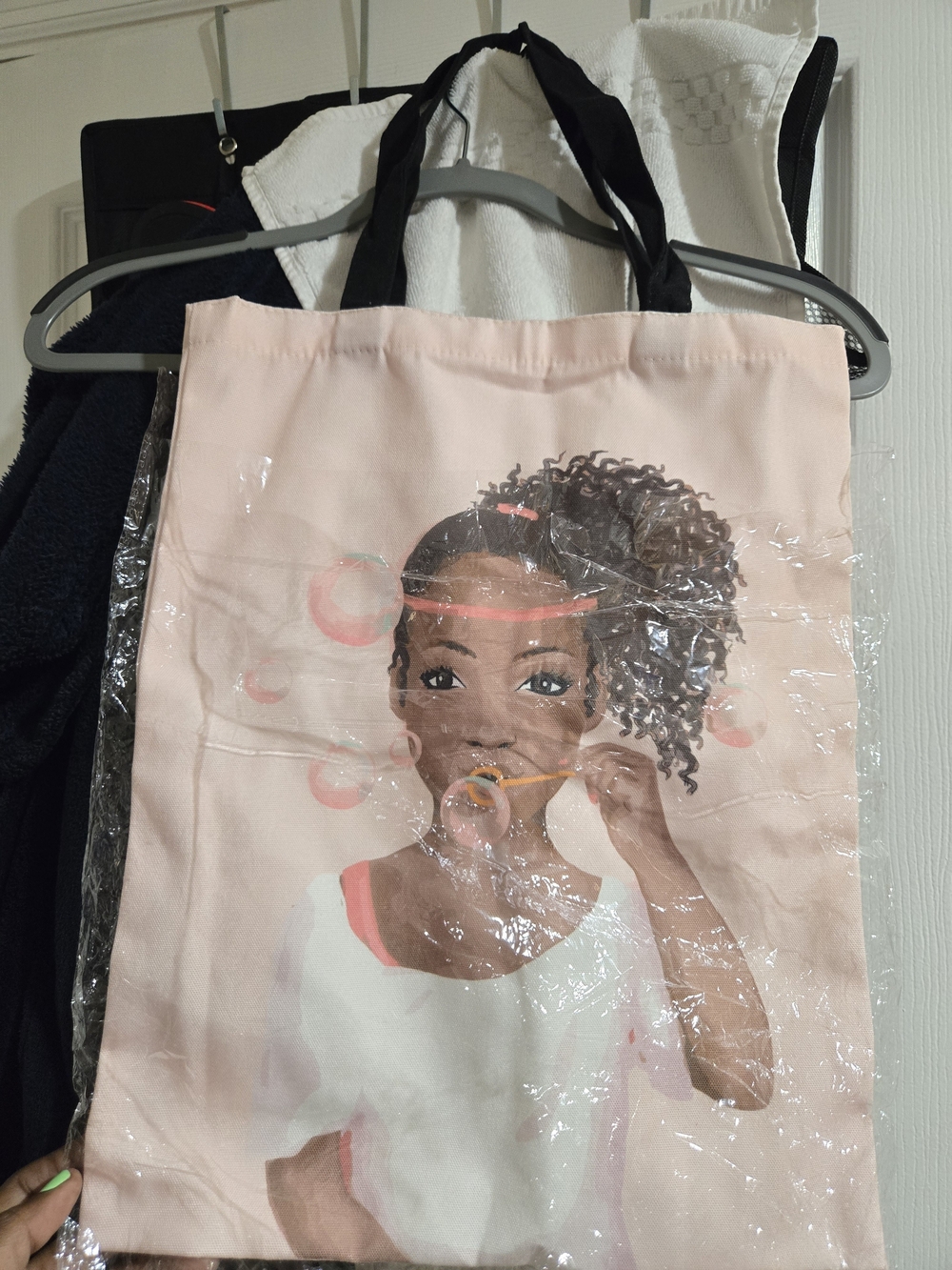 Pink Bubble-Illustration Women's Tote Bag with Black Handles